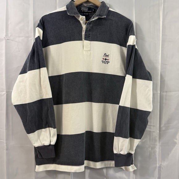 Polo Ralph Lauren Other - VTG Polo Ralph Lauren Rugby Shirt Blue White Striped Fleet 1987 Faded L Cotton